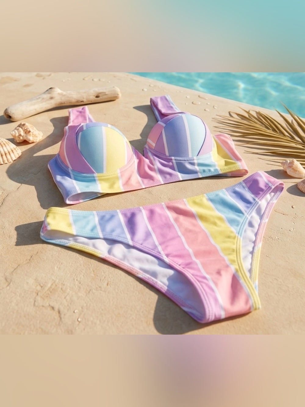SHEIN Pastel Striped Bikini Set - Size Large